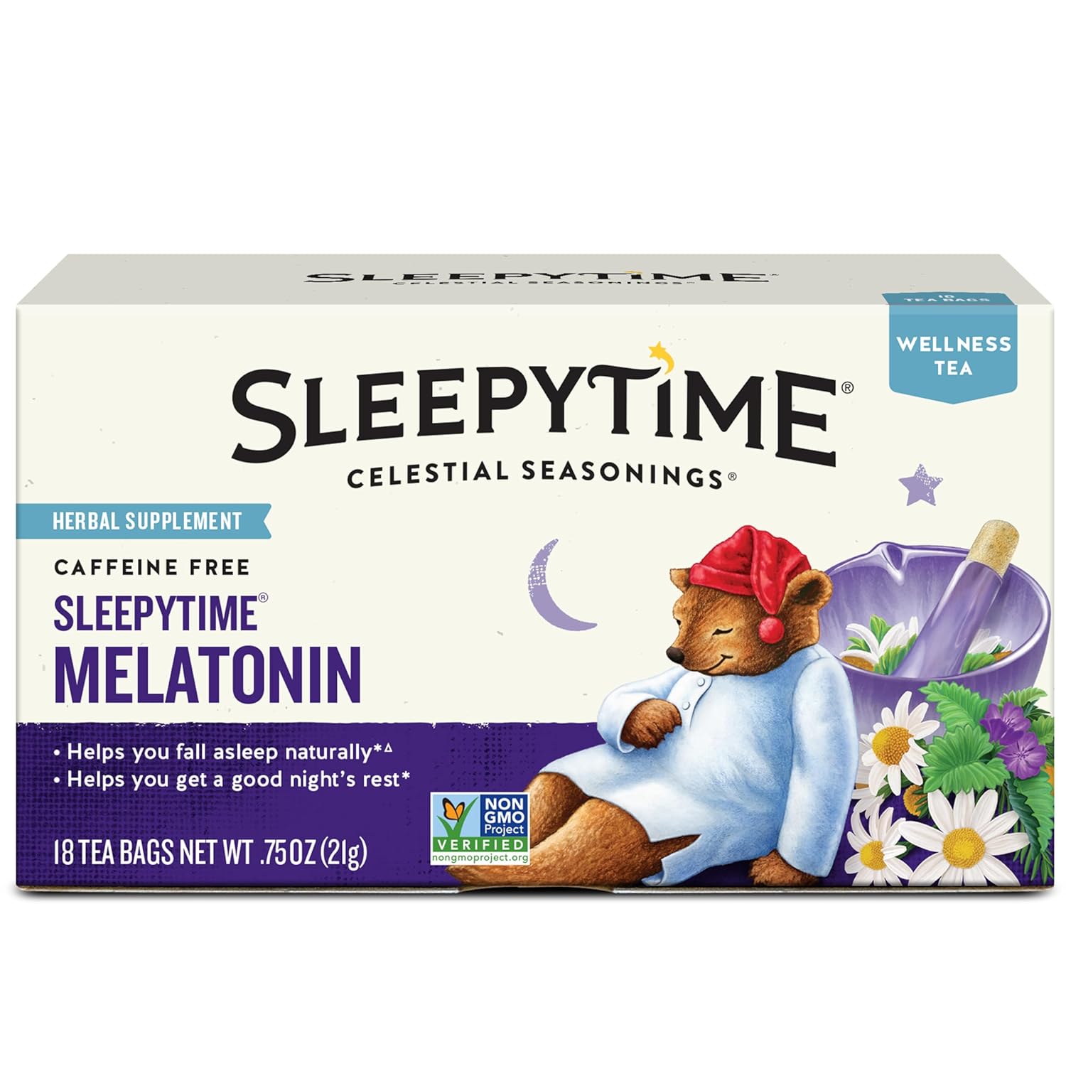 Celestial Seasonings Sleepytime Wellness Tea Plus Melatonin, Caffeine
