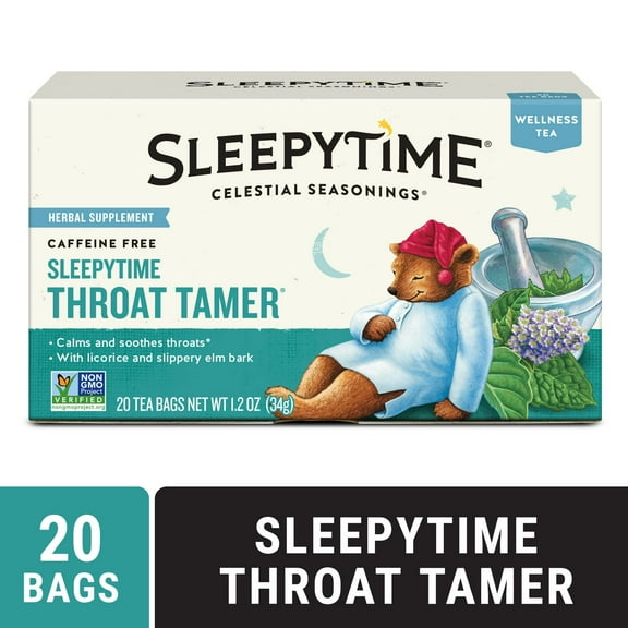 Celestial Seasonings Sleepytime Wellness Throat Tamer Herbal Tea Bags (20 Count) (Pack of 4)