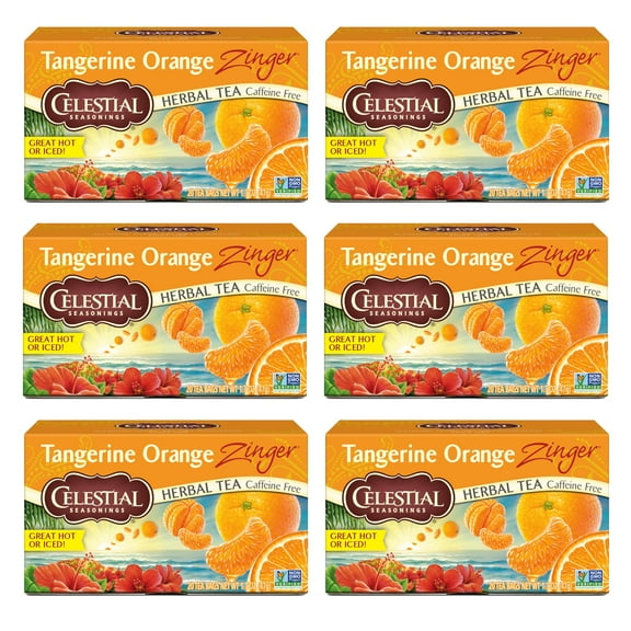 Celestial Seasonings Tangerine Orange Zinger Herbal Tea, Caffeine Free, 20 Tea Bags Box, (Pack of 6) C52