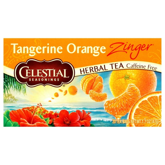 Pack of 2 - Celestial Seasonings Tangerine Orange Zinger Herbal Tea, Caffeine Free, 20 Tea Bags Box