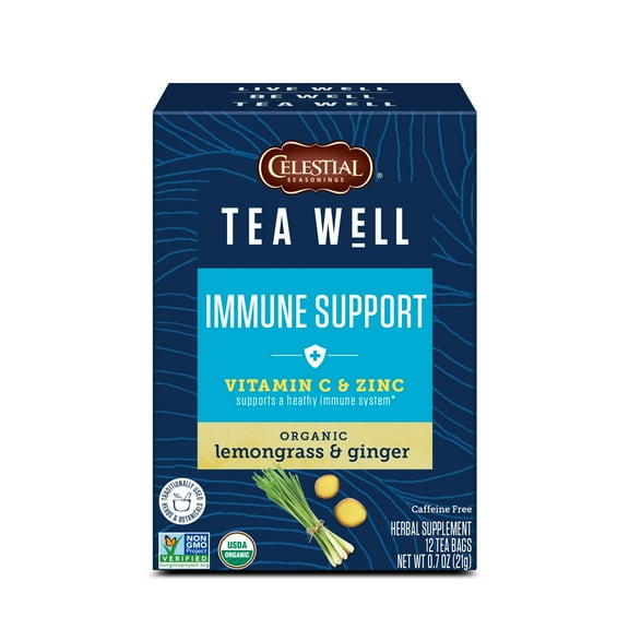 Celestial Seasonings TeaWell Immune Support Organic Lemon Ginger Wellness Herbal Tea Bags, 12 Count