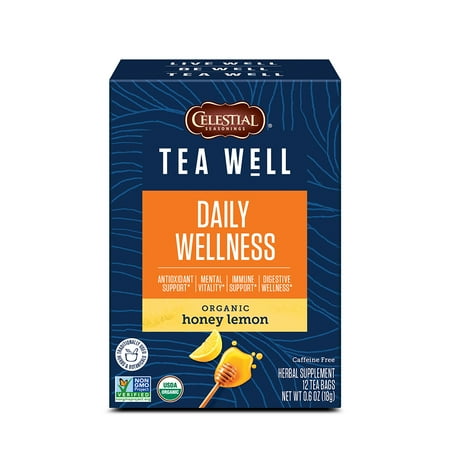 Celestial Seasonings TeaWell Daily Wellness Organic Honey Lemon Herbal Tea Bags, 12 Count