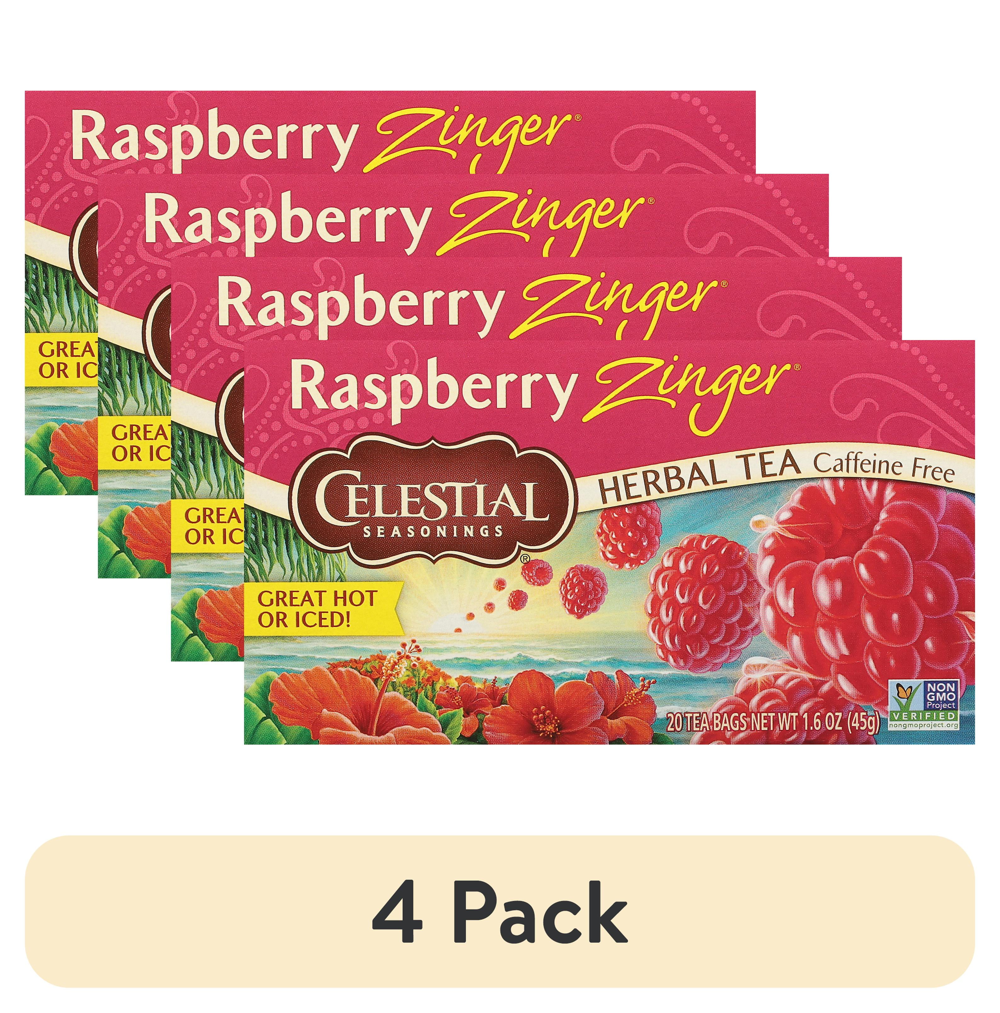 (4 pack) Celestial Seasonings Raspberry Zinger CaffeineFree Herbal Tea Bags, 20 Count
