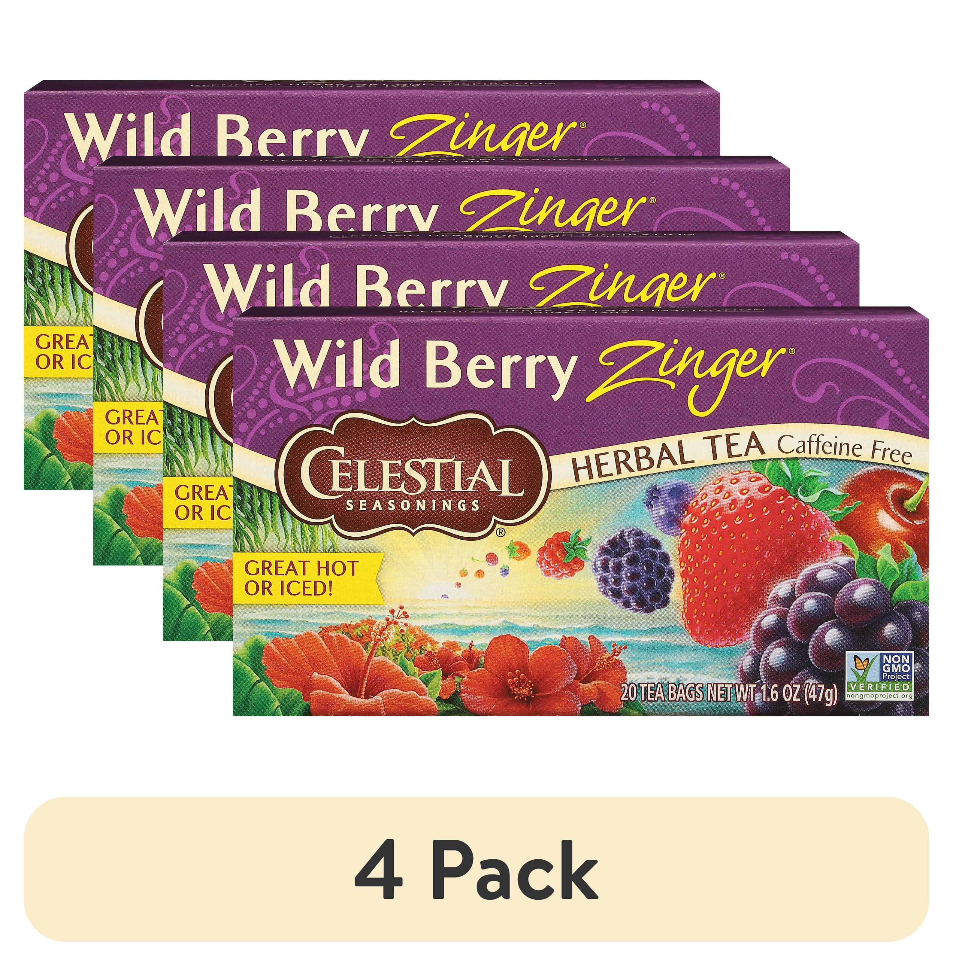 (4 pack) Celestial Seasonings Zinger, Wild Berry Herbal Tea Bags, 20 Count