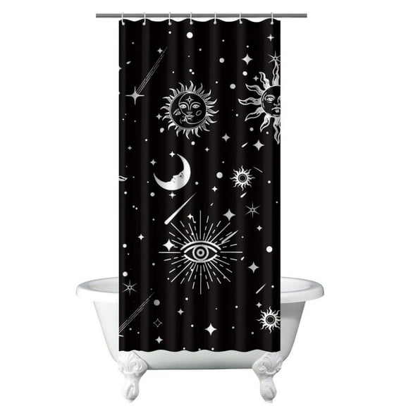 Celestial Shower Curtain 36" x 72" - Solar & Astral Elements with Sunburst Pattern - Premium Fade-Resistant Polyester - Includes 12 Hooks for Easy Hanging