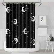 Celestial Shower Curtain Gothic Sun Moon Stars Pattern, Waterproof Bathroom Curtain with Hooks, Astral Lunar Night Sky Constellation Design for Airbnb, Dorms, or Home Seasonal Decor