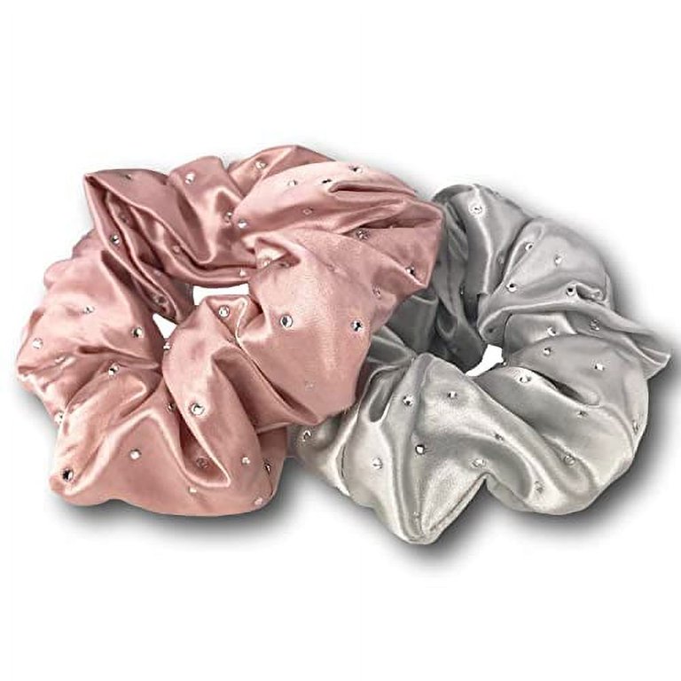 Celestial Silk Crystal Scrunchies Mulberry Silk Scrunchies for Hair (Large,  Crystal: Rose Gold & Silver)