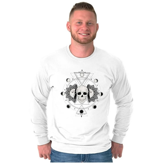 Celestial Skull Lunar Moon Cycle Plus Size Long Sleeve Graphic Tee Shirt Brisco Brands 3X