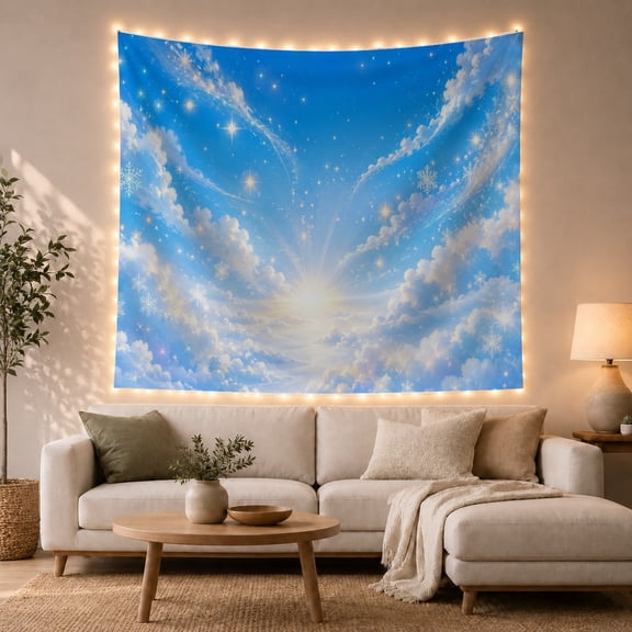 Celestial Sky with Bright Light Burst and Clouds, Dreamy Celestial for Space Lovers, Cosmic Wall Art, Housewarming Gift Tapestry Wall Hanging for Bedroom and Living Room