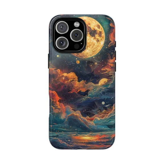 Celestial Sky Clouds Moon Pattern Phone Case for iPhone 17 to 11 Pro Max