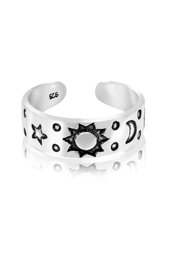 Celestial Sky Sun Moon and Star .925 Sterling Silver Toe Ring or Pinky Ring
