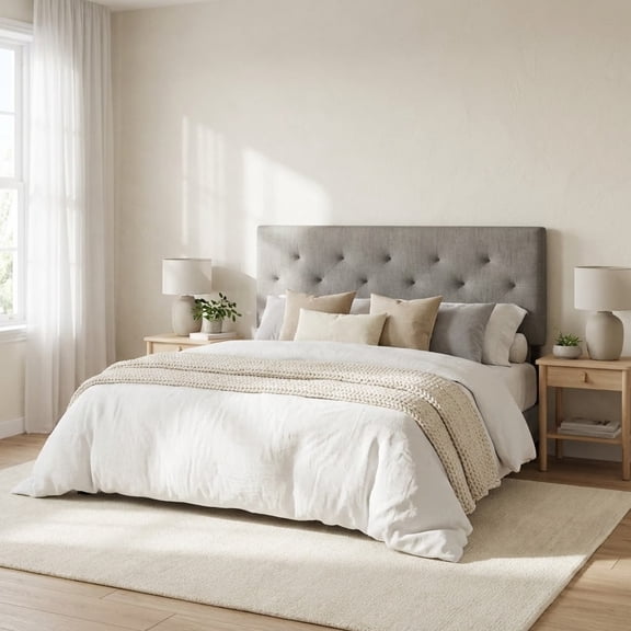 Celestial Sleep Diamond-Tufted Mid-Rise Upholstered Headboard, Wall or Bed Frame Mount - Full or Queen (Gray)