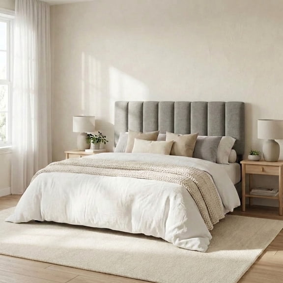 Celestial Sleep Vertical Channel-Tufted Mid-Rise Upholstered Headboard, Wall or Bed Frame Mount - Full / Queen (Gray)