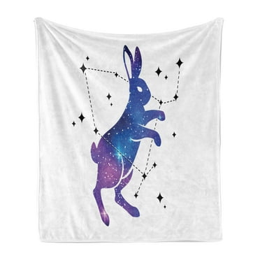 Celestial Soft Flannel Fleece Throw Blanket, Astronomy Themed Constellation with Outer Space Bunny, Cozy Plush for Indoor and Outdoor Use, 50" x 60", Royal Blue Fuchsia, by Ambesonne