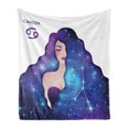 thumbnail image 1 of Celestial Soft Flannel Fleece Throw Blanket, Cancer Zodiac with Long Wavy Galaxy Haired Girl and Constellation, Cozy Plush for Indoor and Outdoor Use, 50" x 70", Violet and Multicolor, by Ambesonne, 1 of 5