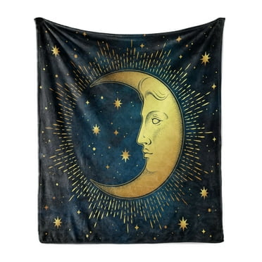 Celestial Soft Flannel Fleece Throw Blanket, Crescent and Antique Style Rays, Cozy Plush for Indoor and Outdoor Use, 50" x 70", Teal Coffee, by Ambesonne