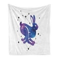 thumbnail image 1 of Celestial Soft Flannel Fleece Throw Blanket, Heavenly Galaxy Rabbit Silhouette with Constellation, Cozy Plush for Indoor and Outdoor Use, 60" x 80", Royal Blue Fuchsia, by Ambesonne, 1 of 6