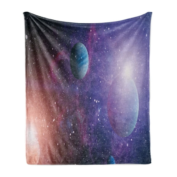 Celestial Soft Flannel Fleece Throw Blanket, Nebula and Star Cluster Plants Outer Space Cosmos Creation Print, Cozy Plush for Indoor and Outdoor Use, 50" x 70", Blue Violet Multicolor, by Ambesonne