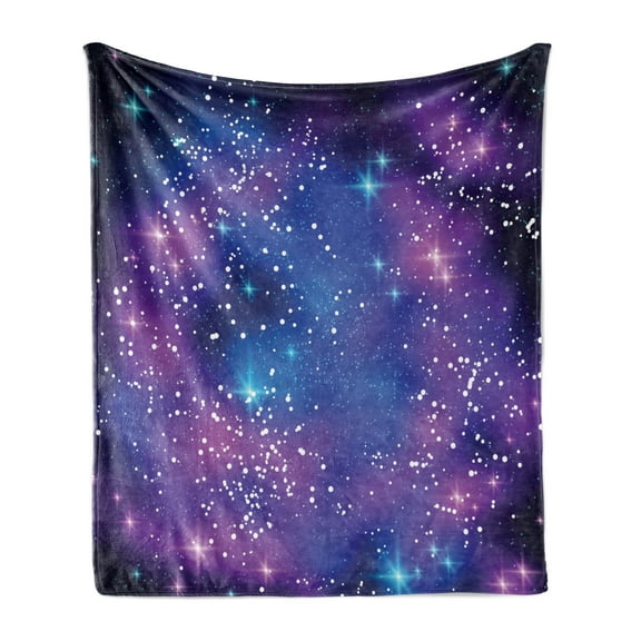 Celestial Soft Flannel Fleece Throw Blanket, Outer Space Galaxy Dreamy Stars Andromeda, Cozy Plush for Indoor and Outdoor Use, 70" x 90", Indigo Royal Blue, by Ambesonne