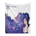thumbnail image 1 of Celestial Soft Flannel Fleece Throw Blanket, Taurus Zodiac with Constellation on Woman's Hair Print, Cozy Plush for Indoor and Outdoor Use, 70" x 90", Fuchsia Indigo, by Ambesonne, 1 of 5