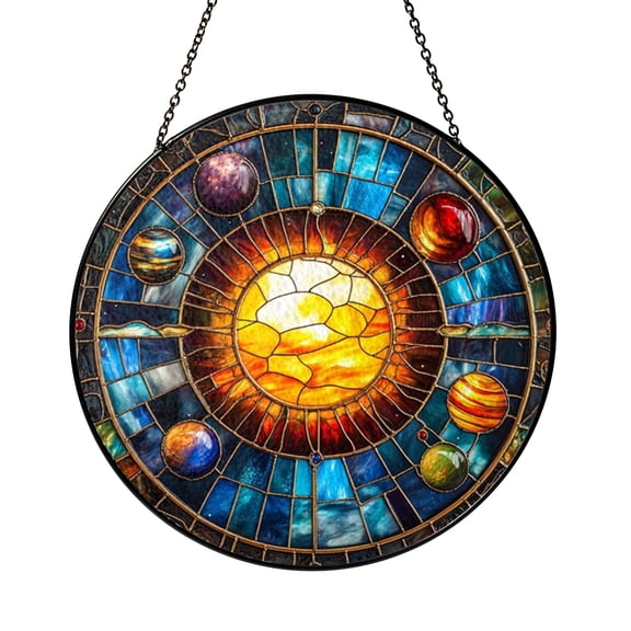 Celestial Solar System Stained Glass Suncatcher Window Hanging Ornament, Planets Orbiting the Sun Sun Catcher Decor, Astronomy Inspired Window Art Decoration, Space Themed Window Hanging Gift