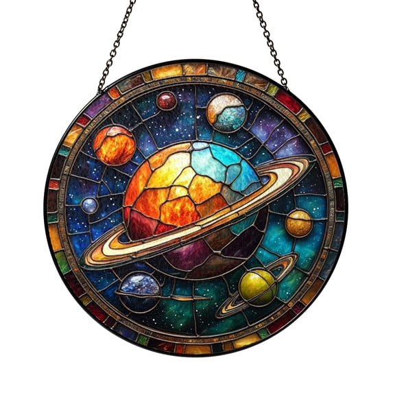 Celestial Solar System Window Sun Catcher, Bright Stained Glass Style Hanging Decor, Space Lover Gift