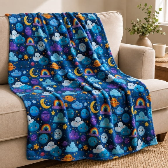 Celestial Space Fleece Blanket, Polyester 280gsm Sofa Throw