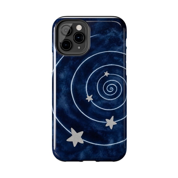 Celestial Spiral Tough Phone Case, Navy Starry Night Glossy Dual-Layer Protective Cover Compatible with iPhone 11 Pro