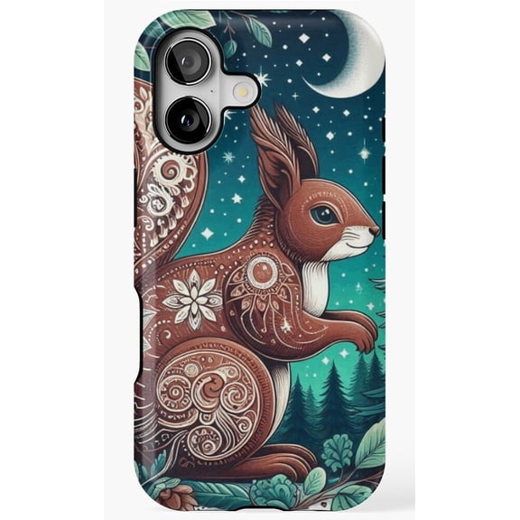 Celestial Squirrel Under Moon Art Phone Case for iPhone 11 12 13 14 15 16 17 Pro Max