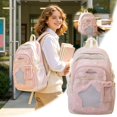 thumbnail image 1 of Celestial Star Commuter Daypack, Textured Cotton-Blend Large Rucksack for Women, Y2K Retro Star Embroidery Backpack with Detachable Star Pouch, Water-Resistant University Bag, 1 of 8