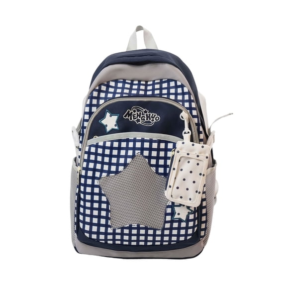 Celestial Star Commuter Daypack, Textured Cotton-Blend Large Rucksack for Women, Y2K Retro Star Embroidery Backpack with Detachable Star Pouch