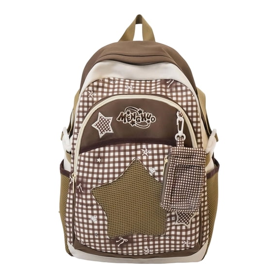 Celestial Star Commuter Daypack, Textured Cotton-Blend Large Rucksack for Women, Y2K Retro Star Embroidery Backpack with Detachable Star Pouch