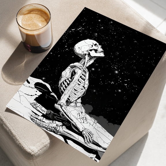 Celestial Star Gazing Portrait Wall Art, Surreal Whimsigoth Decor, Unframed Paper Print Size 8x12