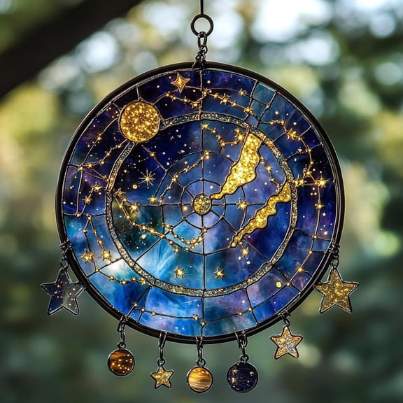 Celestial Star Map Acrylic Suncatcher  Constellation Chart Faux Stained Glass Acrylic Window Hanging With Moon & Planets