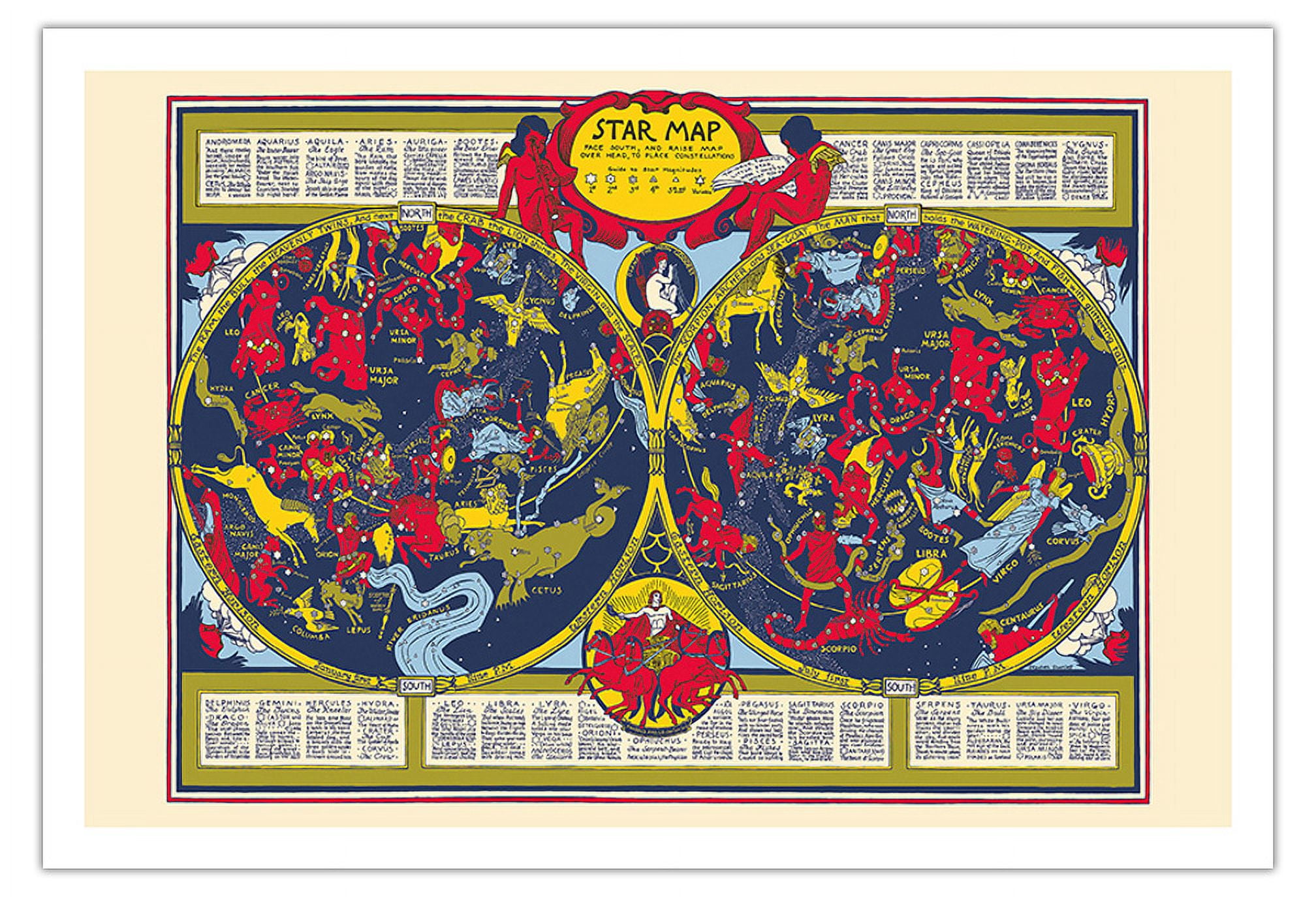 Celestial Star Map - Astrological Constellations - Vintage Pictorial ...