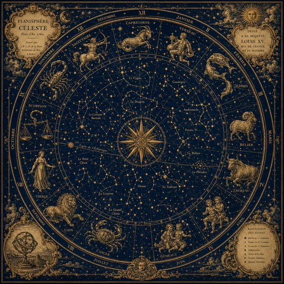 Celestial Star Map Poster - Historic 1760 Planisphere | Astronomy Gift 【Rolled Canvas】