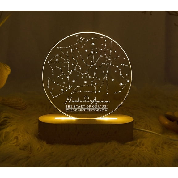 Celestial Star Map Save The Date Custom Night Light Acrylic Plaque Wooden Base Anniversary Starry Night Couple Gift Lamp