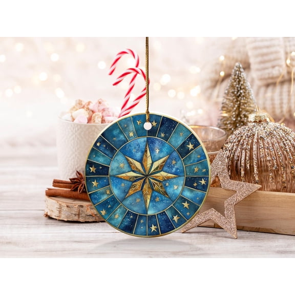 Celestial Star Ornament Cosmic Ornament Blue Star Ornament Gold Star Ornament Starry Ornament Galaxy Ornament Keepsake Gift 2D FLAT Ceramic Ornament