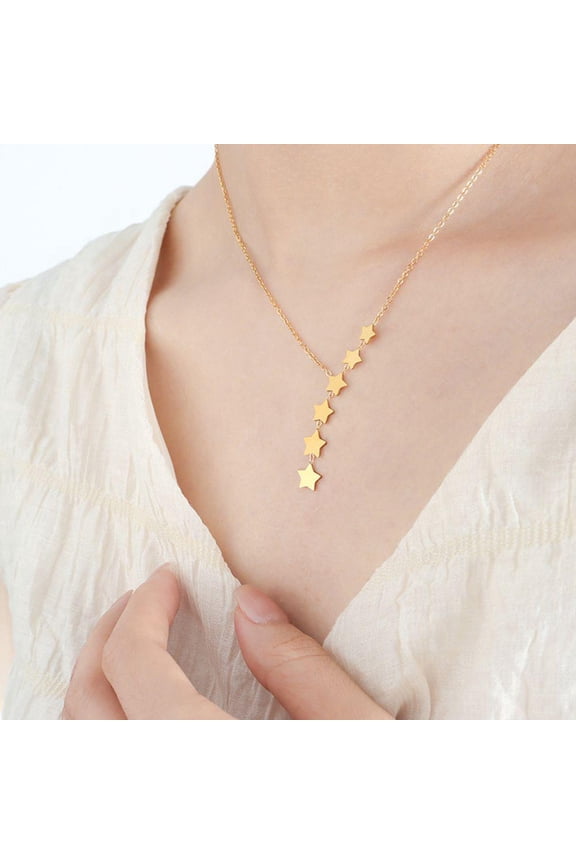 Celestial Star Pendant Necklace for Women, Minimalist Gold Chain with Tassel Drop