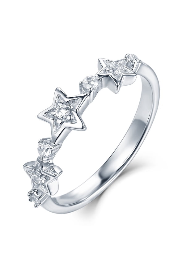 Celestial Star Ring, Delicate Seven Stone Diamond Engagement Ring, Half Eternity Diamond Wedding Band, Perfect Celebration Ring, 14K White Gold Plated, 2.1 Ct Simulated Diamond