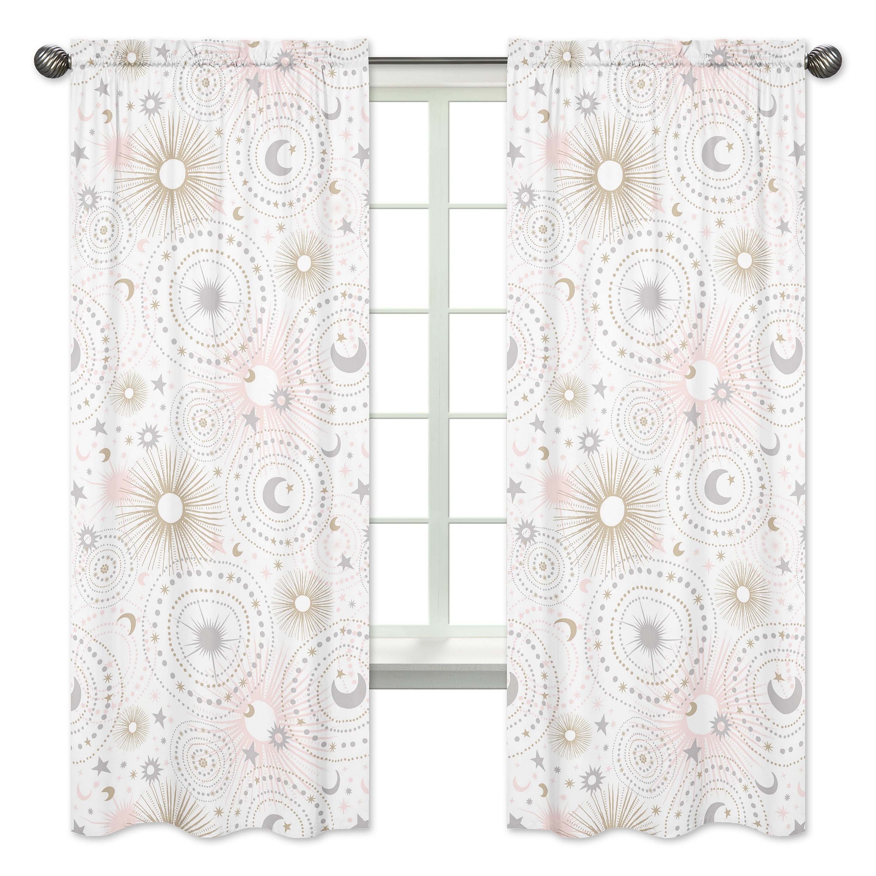 Celestial Gray and Gold Sheer Rod Pocket Kids Window Panels