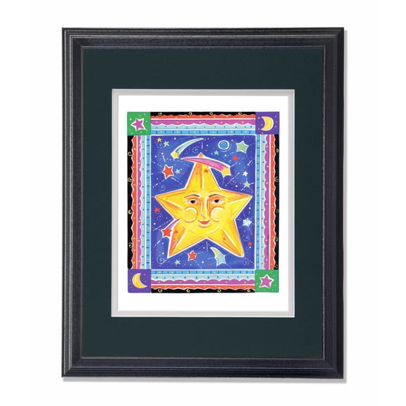 Celestial Star w/Planets Moon and Shooting Stars Wall Picture G/W Matted Framed Art Print