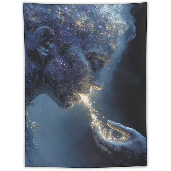 Celestial Starry Figure Tapestry Glowing Light & Cosmic Face Wall Hanging Mystical Space Human Art Home Decor for Bedroom Living Room Aesthetic Fantasy Universe Decorative Fabric60 x80 Tapestry