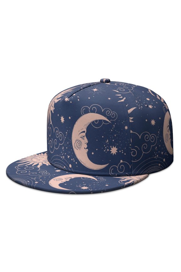 Celestial Starry Night Flat Bill Cap - Gothic Witchy Aesthetic Snapback Hat with Cosmic Print for Urban Fashion