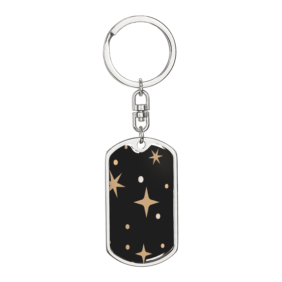 Celestial Stars Black Stainless Steel or 18k Gold Premium Swivel Dog Tag Keychain
