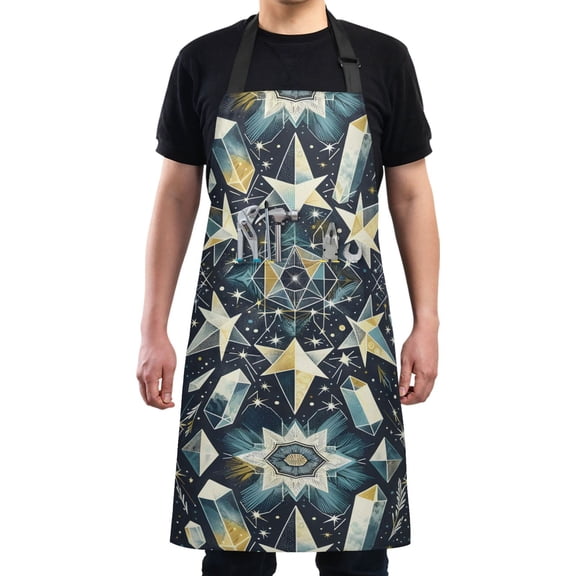 Celestial Stars Crystals Kitchen Apron with 2 Pockets Adjustable waterproof Cooking Aprons for Women Men Chef