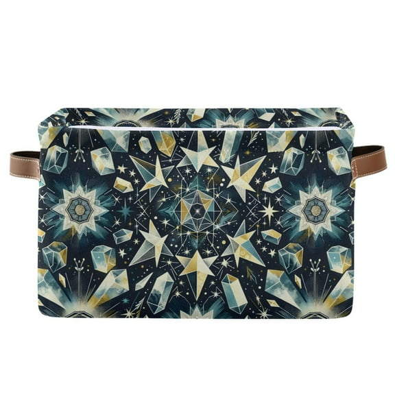 Celestial Stars Crystals Storage Bins with Handle Fabric Organizer Basket Foldable Box 1 Pack 14.2x10.2x8.3