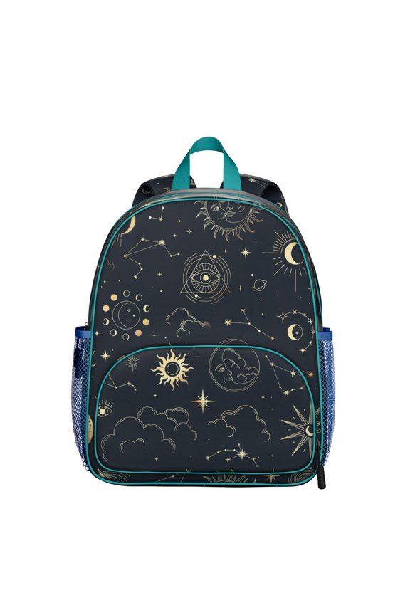 Celestial Student Backpack – Gothic Moon Starry Night Astrology Print With Cosmic Mystical Spiritual Golden Witchy Star Design