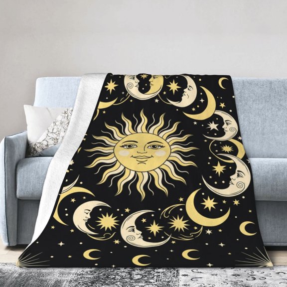 Celestial Sun And Moon Blanket, Celestial Star Moon Design, Soft Warm Flannel Throw Blanket for Bedroom, Astrology Room Decor 50x40