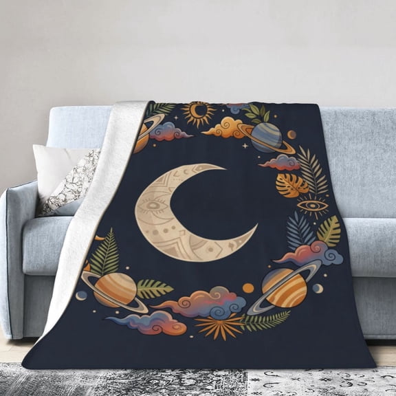 Celestial Sun And Moon Blanket, Cosmic Celestial Throw, Soft Warm Cozy Flannel Blanket for Sofa Couch, Moon Lover Home Decor 50x40